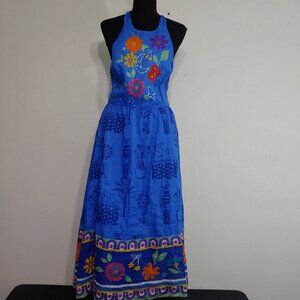 NWT Johnny Was Jade 100% Linen Zahar Tea Length Midi Halter Dress Floral Small
